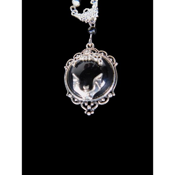 Gothic Bat Cameo Necklace Silver Black Victorian Witchcore Vampirecore NEW - Picture 6 of 9
